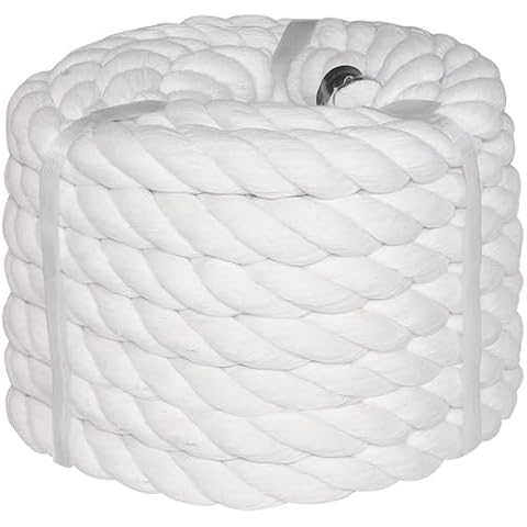 White Cotton Rope (1 inch x 50 feet) Natural Thick Strong Rope for Crafts, Sports Tug of War, Hammock, Home Decorating Twisted Rope Cover