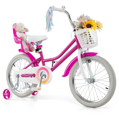 Image of BABY JOY Girls Bike with Streamers & Doll-Seat, Kids Bike for 3-8 Years Old