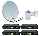 Lieferumfang: 4x Opticum HD AX 150 Satelliten Receiver 4x Fernbedienung 1x Quad LNB LQP-04H 1x QA 60 cm Stahl Satellitenantenne Bedienungsanleitung