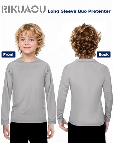 Image of Boys UPF 50+ Rash Guard Swim Shirt, Kids Youth Long Sleeve Sun Protection UV Rashguard Shirts for Water Surfing Beach