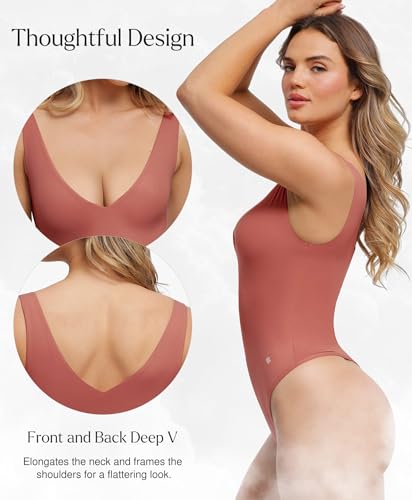 Image of Popilush Shapewear Bodysuit Plunge Deep V Neck Backless Going Out Tank Tops | lightly tummy control bodysuit,Buttery soft stretch fabric, sculpted shape and all-day comfort