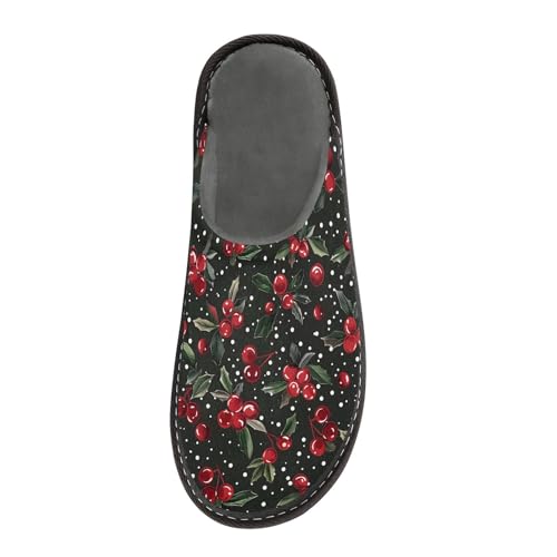 Slippers for Women Christmas Red Cherry Pattern Soft Winter Warm Shoes Indoor Outdoor Non-Slip House Travel Slippers3