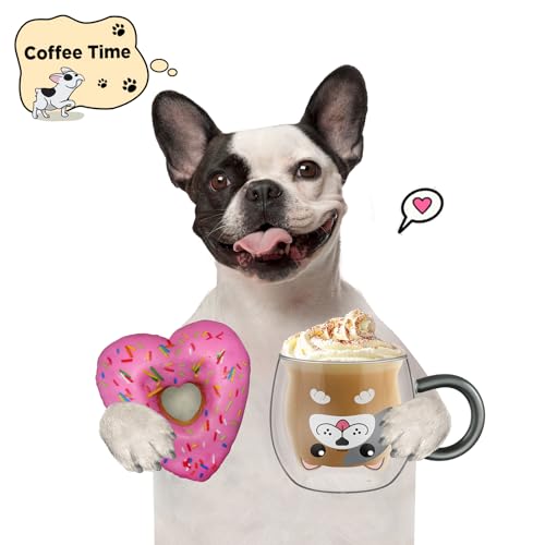 ecooe Hund Tasse Doppelwandige Gläser 280ml Latte Macchiato Gläser mit Löffel Kaffeetasse Doppelwandig Süße Tasse Hund Kaffeeglas Teegläser Geburtstag Valentinstag Geschenke für Frauen Männer Kinder
