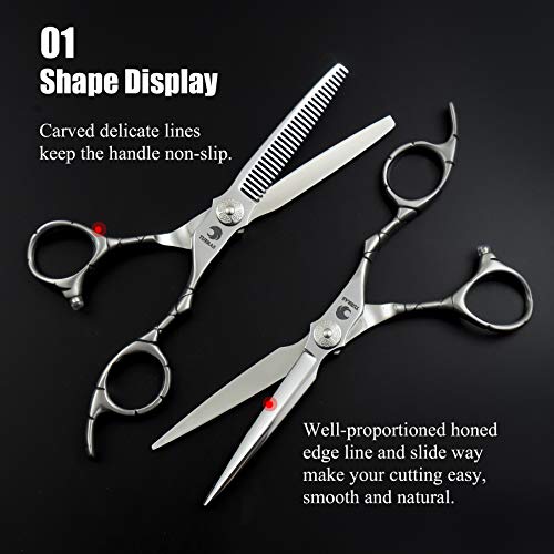 TIJERAS 6.0” Professional Thinning&Straight Hair Cutting Shear Set Japan 440C Steel Dry Cutting Scissors Sharp 20%-30% Cutting Rate for Stylists - Thumbnail 3