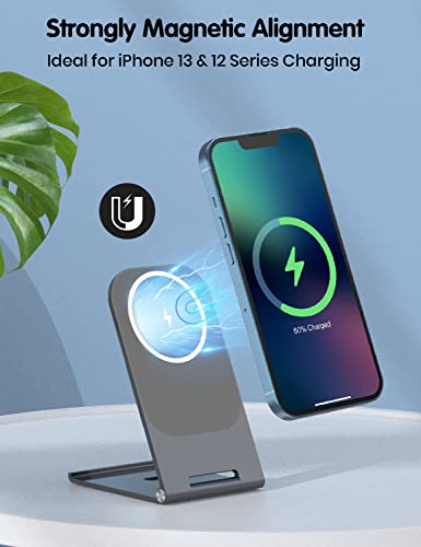 Image of Wireless Charger for Apple MagSafe, iPhone Stand Holder for Desk, Foldable Aluminum Alloy Magnetic Wireless Charger for Apple iPhone 13 Pro Max, 13 Pro, 13, 13 Mini, 12 Pro Max, 12 Pro, 12, 12 Mini
