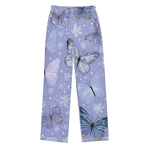Butterfly Snowflake Boys Long Pants Soft Trousers Elastic Waist Kids Lounge Bottoms with Pockets S-XL