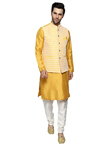 Image of Uri and MacKenzie Men's Silk Blend Kurta Pajama with Designer Ethnic Nehru Jacket /Modi Jacket