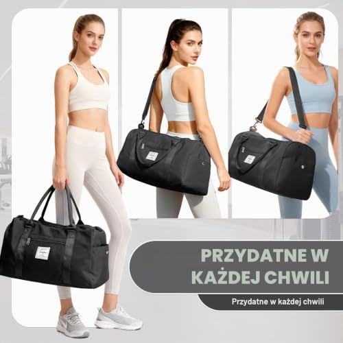 WEPLAN Torba Sportowa Damska Męska Torba Podróżna z Kieszenią na Buty Torba na Siłownię Torba Treningowa Fitness do Pływania Wodoodporna Torba Weekendowa Kobiet na Noc Basen,A1-Czarny
