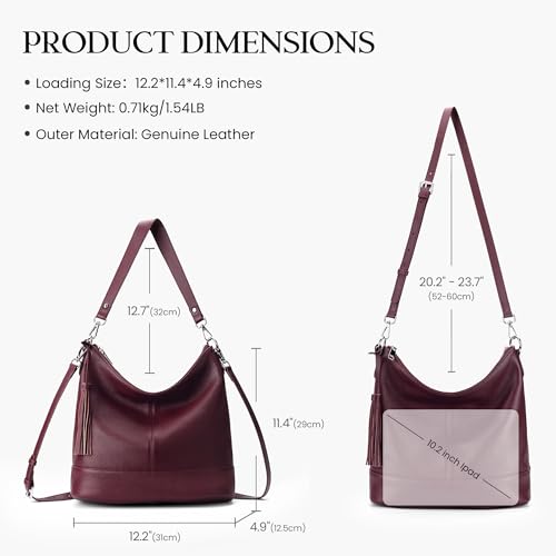 Image of Genuine Leather Hobo Crossbody Bag for Women, Soft Real Leather Bucket, Shoulder Handbag Purse with 2 Removable Strap