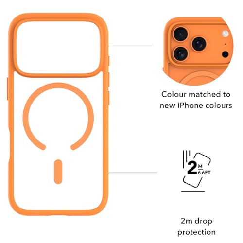 Image of ArmourPro MagSafe Compatible Case for iPhone 17 Pro Max, Magnetic Wireless Charging Back Cover with Clear Back, Flexible TPU Bumper, Camera Protection | Orange
