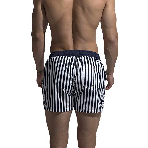 Men's Classical Board Shorts Navy Blue Striped Shorts Trunks Also for Gym4