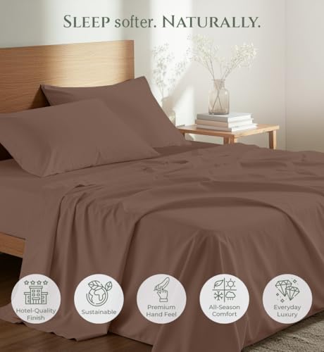 Image of Royale Linens 100% Organic Cotton Full Size Flat Sheet Only - Percale Top Sheets - Full Flat Sheet Sold Separately - Lightweight & Super Soft 100% Cotton Chocolate Bed Sheets Only (81 inchx 96 inch Chocolate)