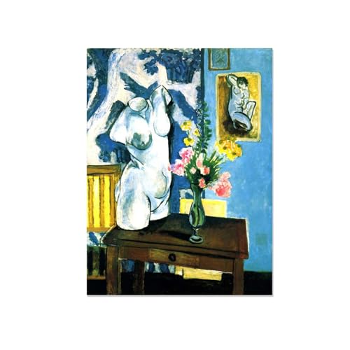 FLUCK famosa pintura al óleo,Torso in gesso, mazzo di fiori,Lienzo con impresión，reproducción de arte sobre lienzo para decoración del hogar lona50x70cm(20x28in) Sin marco