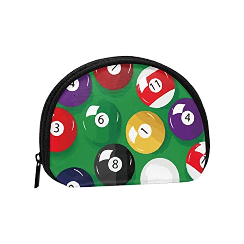 Portable Coin Purse Billiards Full Base Pattern Mini Zippered Money Pouch Card Holder