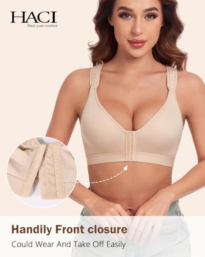 Image of HACI Post Surgical Bra Front Closure Non Padded Racerback Mastectomy