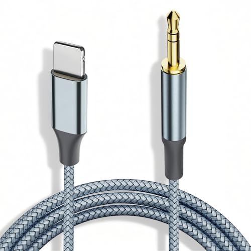Aux Cable for iPhone in Car 1.2M Aux to Lightning Cable 3.5mm Jack Headphone Adapter Audio Cord for Car/Headphones/Home Stereo/Speaker Compatible with iPad/iPod/iPhone 14/13/12/11/Pro/Xs/XR/X/8/7