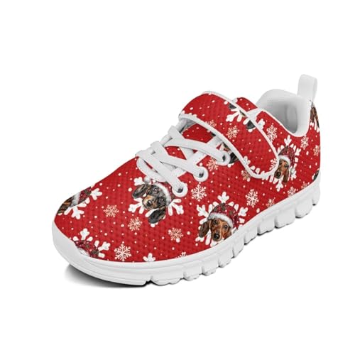 Boys Girls Shoes for Little Kids/Big Kids Machine Washable Lightweight Comfy Athletic Running Shoes Kids Sneakers Light Grey White Sole Christmas Cute Snowflake Dog Pattern