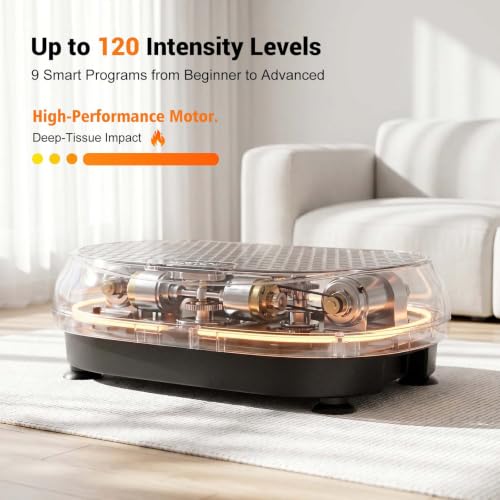 Image of Homesy Vibration Plate Exercise Machine for Lymphatic Drainage | Includes Resistance Bands and Remote, LED display, Anti-slip Suction Cups, Fat Burning, Compact for Home Workouts