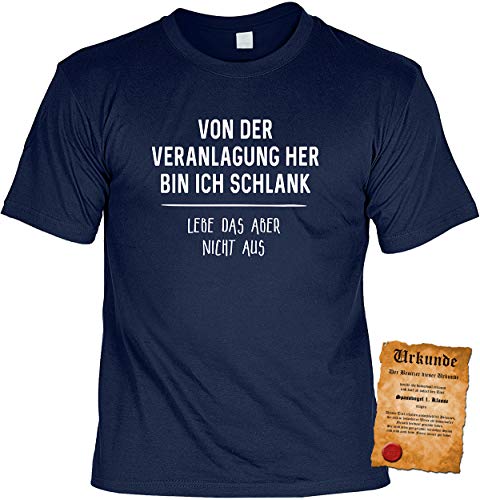 Fitness Sprüche Shirt - Übergewicht - Diät - Fitnessstudio : Von der Veranlagung her Bin ich schlank ... - Anti Sport Shirt/Sportmuffel Gr: XXL