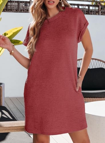 Image of EVALESS Womens Summer Dresses 2026 Fashion Short Sleeve Cute Spring Mini Dress Crewneck Casual Beach Vacation Dresses