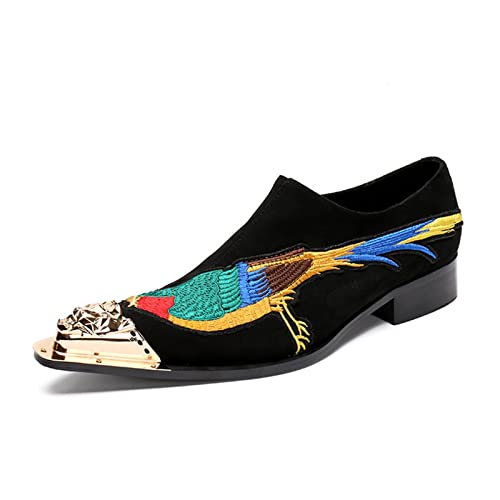 Mens Dress Loafers Bird Embroidery Men's Oxford for Men Slip On for Performance Genuine Leather
