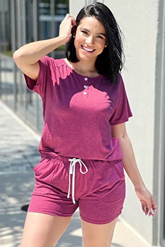 Image of WIHOLL Two Piece Outfits for Women Lounge Sets Button Down Top and Shorts Set Sweatsuits with Pockets