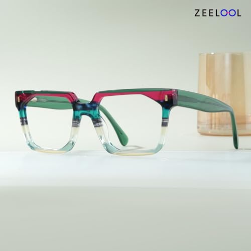 Image of Zeelool Stylish Rectangle Eyeglasses Thick Frame Glasses for women /Men with Non-prescription Clear Lens Laguer ZJGA872500-04 Green