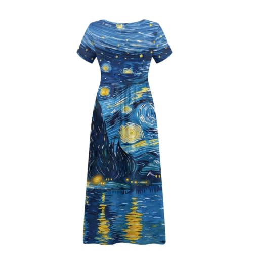 Image of Women's Fall Summer Short Sleeve Ankle Length V-Neck Party Dress with Pockets Size S-3XL