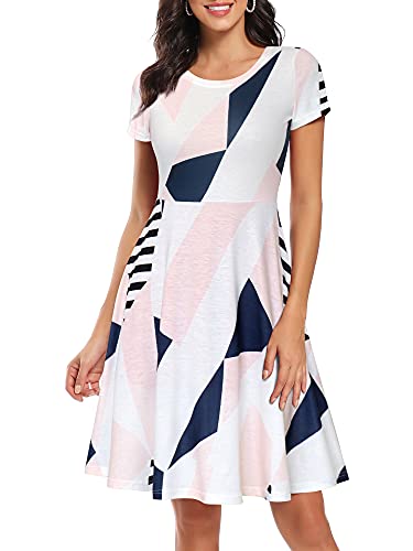 HUHOT Women's Summer Short Sleeve V-Neck Floral Short Party Dress Casual Beach Dress