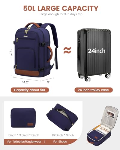Image of LOVEVOOK Travel Backpack For Women Flight Approved, 50L Large Carry On Backpack, Personal Item Travel Bag for Airplanes, Business 18 Inch Laptop Backpack, Weekender Overnight Daypack, With 3 Cubes