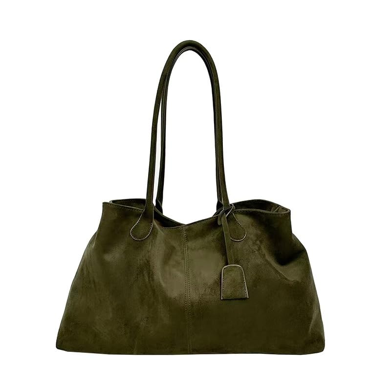 CVANSEN Faux Suede Tote Bag for Women Large Suede Bag Hobo Handbag With Magnetic Snap For Travel Work (GREEN)