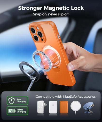 Image of FNTCASE for iPhone 13 Pro Max Case with 360 Spin Magnetic Stand Orange