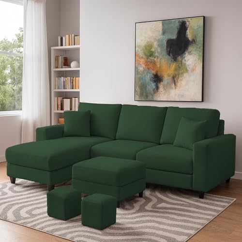 Image of Casaliving Rolando Seater L Shape Sofa Set for Living Room Left Side (Green, 4 Seater with Ottomon - LHS)