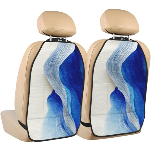 Abstract Flowing Silver Blue Brushstrokes Car Seat Back Kick Protectors,2 Pack Kick Mats with Storage Pockets for Vehicles to Protect from Dirt Mud Scratches