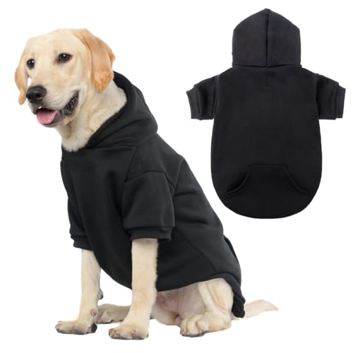 KOOLTAIL Basic Dog Hoodie - Soft and Warm Dog Hoodie Sweater with Leash Hole and Pocket, Dog Winter Coat, Cold Weather Clothes Sweatshirt for Small Medium Large Dogs Puppy Cat Boys Girls Black L