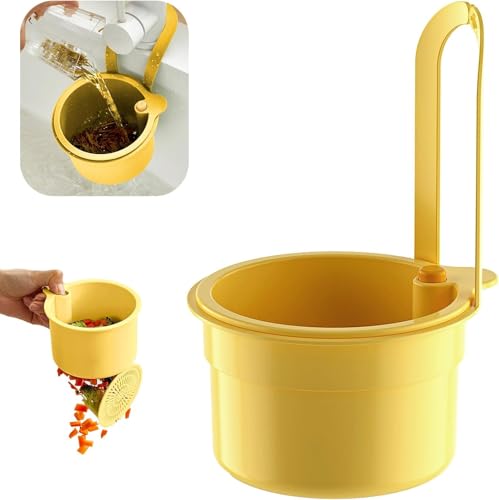 Image of SHOPPOFOBIX Kitchen Sink Drain Basket, Double Layer Strainer Food Waste Filter Baskets,Hanging Sink Drains Holder,Detachable Strain Basket, Easy to Clean (Yellow)