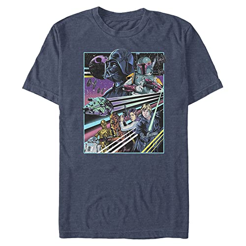 Star Wars Póster de rebelión Camiseta, Azul Marino Jaspeado, 3XL/más Alto para Hombre