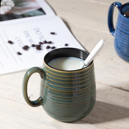 Taza grande de cerámica 20 oz con rayas verde miniatura 4