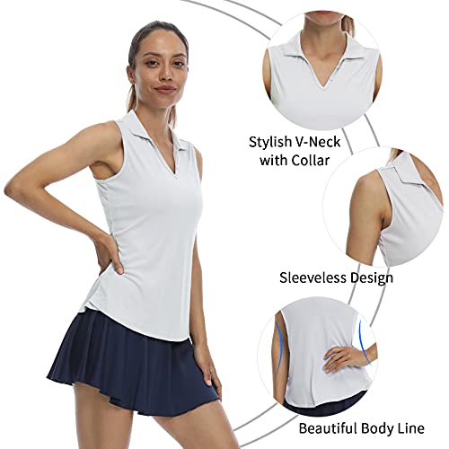 LastFor1 Women's Sleeveless Polo Golf Shirts Quick Dry 50+ UV Protection V-Neck with Collar Lightweight Tennis Tank Tops2