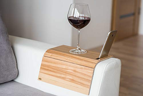 Rdm Madera Sofá Brazo Bandeja Protectores apoyabrazos Mesa Sofá Mesa Posavasos Soporte para teléfono Color Palete Sofá Organizador Portavasos de Vidrio (Natural)