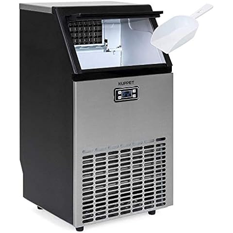 KUPPET Stainless Steel Commercial Ice Maker-Under Counter/Freestanding Automatic Ice Machine for Restaurant Bar Cafe, Products 100lbs Daily-w/Scoop, Ice Basket, Timer & Auto Clean Cover