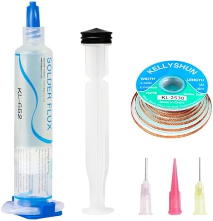 KELLYSHUN KL-652 Flussmittel Löten,10g No-Clean Bleifreies Kolophonium Flussmittel (1 Stück) 2.5MM/3M Entlötlitze (1 Stück) Geeignet Für Handy SMD,BGA,PCB,Haushaltsgerätereparature
