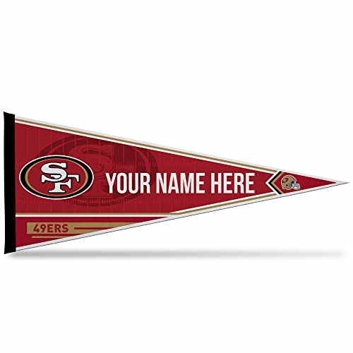 Image of Rico Industries NFL Football San Francisco 49ers Personalized - Custom 12 inch x 30 inch Soft Felt Pennant - EZ to Hang