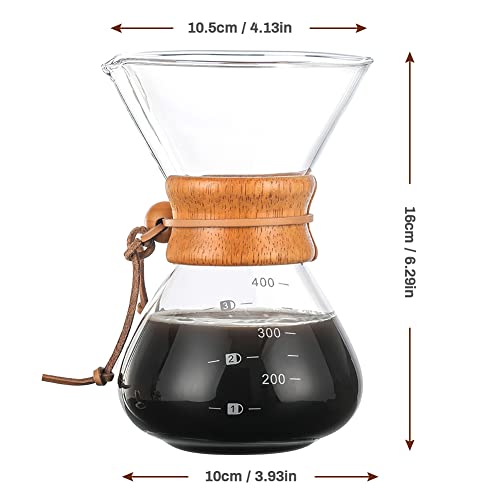 Bestcool Pour Coffee Maker, 400ml handmatige koffie Dripper Brewer met roestvrij staal Filter borosilicaat glas karaf met echte houten mouw - geen papieren filters nodig - Image 7