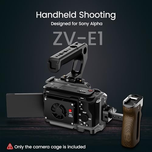 Image of Compatible with Sony ZV-E1 Camera Bracket, Composite Handle and HDMI Cable Clip, NATO Rail, Cold Shoe and Multiple 1 /4 inch and 3 /8 inch Threaded Holes, Aluminum Video Bracket JN-098A