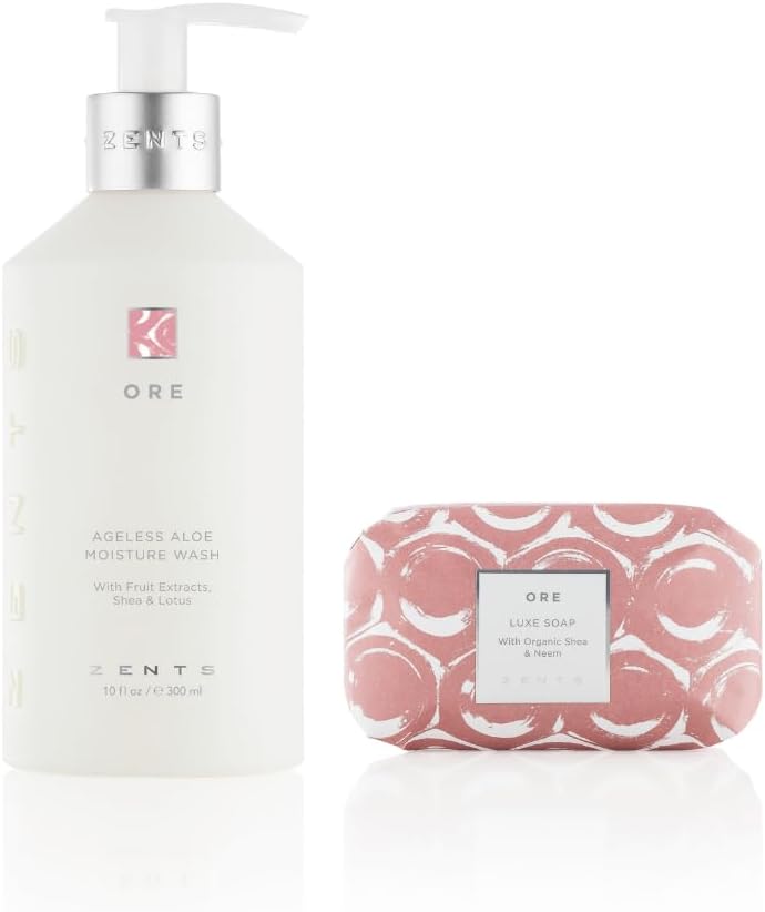 Zents Cleansing Skincare Set (Ore Fragrance) | Hand & Body Wash & Luxe Bar Soap | Moisturizing with Organic Shea Butter | Nourishes & Softens Skin | 10 fl oz & 5.7 oz
