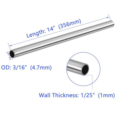 Image of 3 /16 inch OD 304 Stainless Steel Tube, Thickened Pipe Wall & Weldable Tubing, Round Metal Pipe Industrial Straight Tube 14 inch Length (5 Pcs)