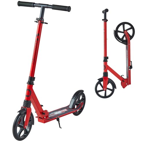 VEVOR Patinete 2 Ruedas, para Niños a Partir de 8 Años, con Manillar Regulable en Altura y Base Antideslizante, Patinete Plegable hasta 100 kg, Negro y Rojo, Armazón de Acero, 900 x 380 x 1000 mm