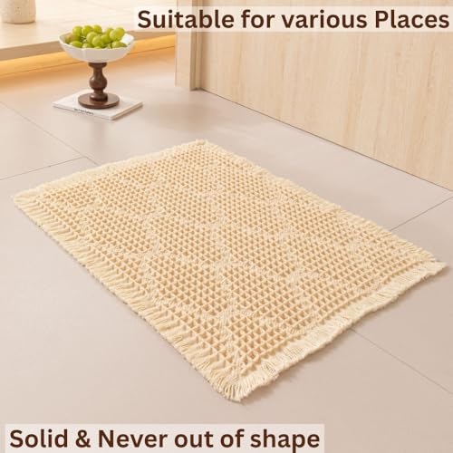 Image of HomeCloud Waffle Bath Mat, Super Absorbent Non Slip Mats for Bathroom Floor, Machine Washable Bathroom Rugs with Tassels,Ultra Soft (T.Cream)