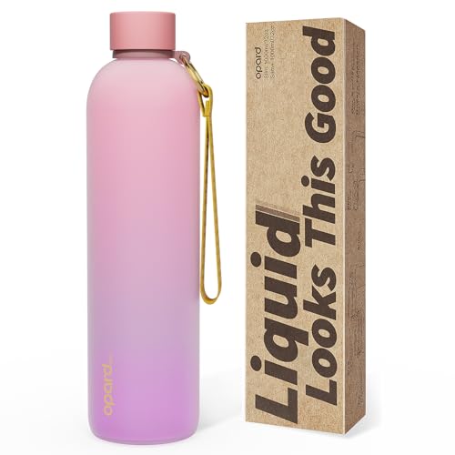 Image of Opard Slim Water Bottle 32oz, Dishwasher Safe Plastic Water Bottle BPA-Free, Leakproof Screw Top, Sunset Pink Purple, Reusable for Travel School Sport Gym Hiking